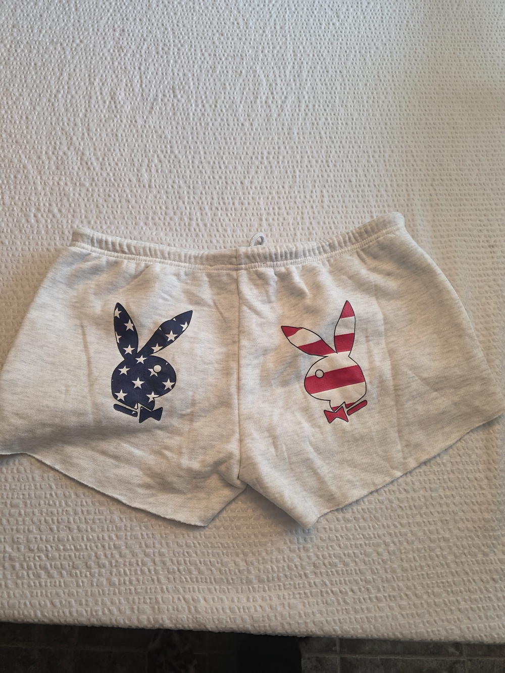 PLAYBOY Light Gray Shorts with Red and Blue Patriotic Bunny Prints M